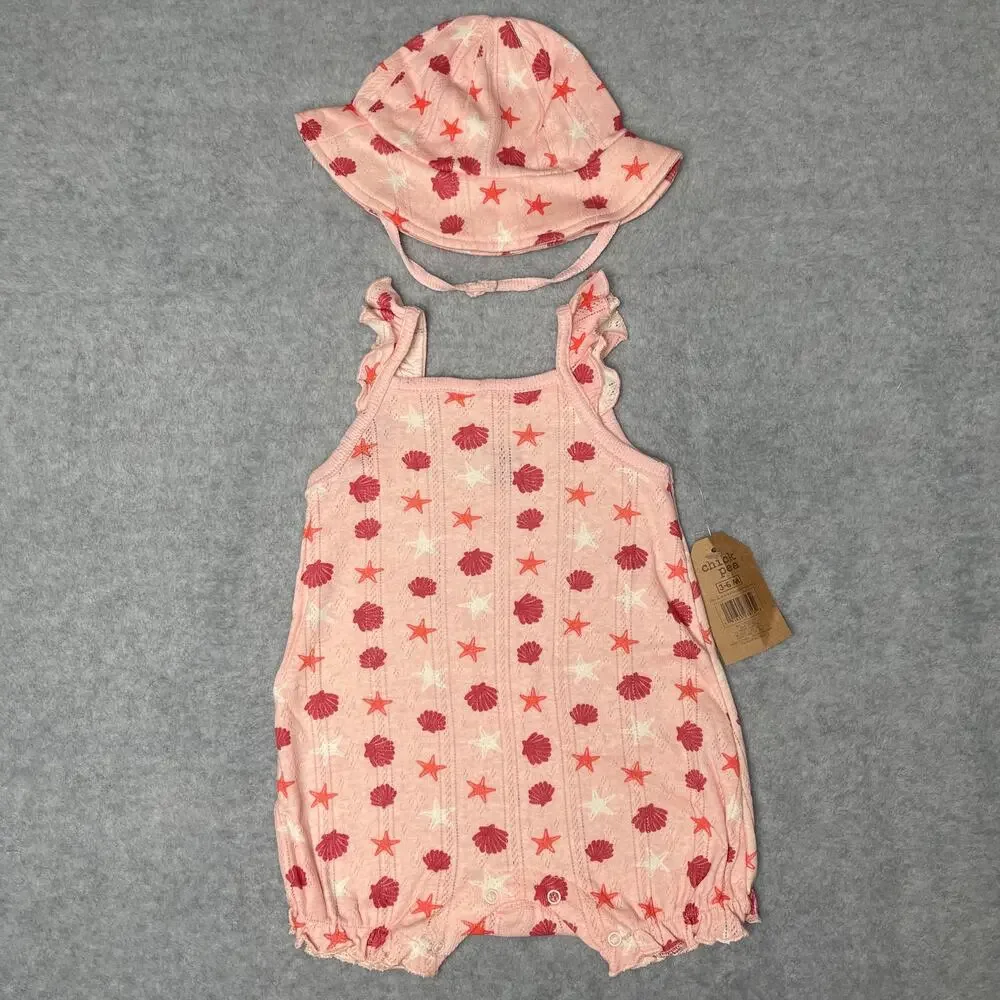 Chick Pea Pink Star Shell Romper and Hat Se tSize 3-6 months